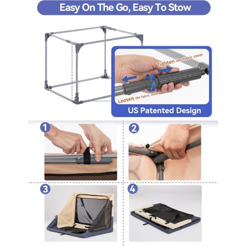 36 Collapsible Dog Crate for Large Dogs - Portable Soft Travel Kennel with Lockable Zippers, Waterproof Base, Washable Cover, Patented Screw Frame for Adjustable Tension, Outdoor, Indoor, Car Use