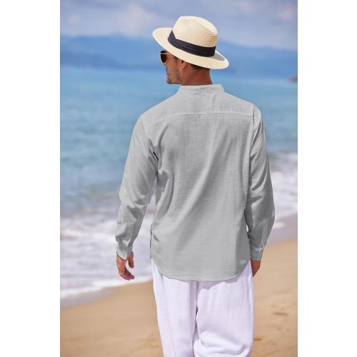 COOFANDY Men's Cotton Linen Henley T-Shirt Long Sleeve Hippie Casual Beach T-Shirts