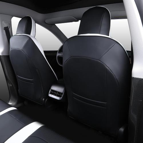 Suitable for Tesla Model Y Seat Covers, Waterproof Faux Leather Car Seat Covers Full Set for Tesla Model Y 2020 2021 2022 2023 2024 (Black  White)