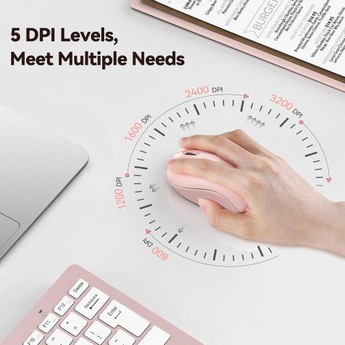 TECKNET Wireless Mouse for Laptop, 2.4G Silent Computer Mouse Quiet Click with 5 DPI Levels,Contoured Grip,Small Portable 30 Months Battery Cordless Mice for PC, Chromebook, Mac - Pink