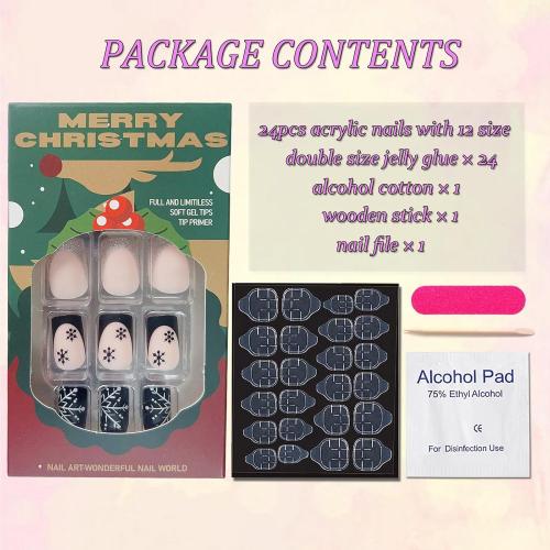 Square Snowflake Press on Nails Short Christmas Fake Nails Black & Sliver French Tip Acrylic Nails with Designs, Full Cover Stick on Nails Winter Artificial False Nails Cute Glue on Nails for Women