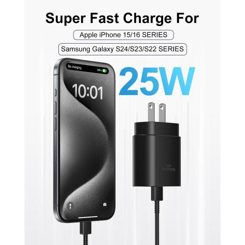 Type C Charger Fast Charging, 2Pack [10FT&6FT] Long USB C Cable with 25W Phone Super Fast Charger Block Compatible with Galaxy S25/S24/Plus/Ultra,iPhone 15/16/17/Air/Plus/Pro Max