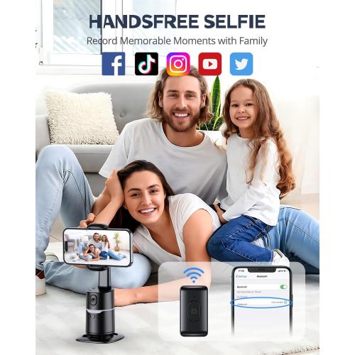 UBeesize Auto Face Tracking Tripod with Adjustable Desk Tripod, 360° Rotating vlogging kit for iPhone with Remote & Gesture Control, Rechargeable Selfie Fill Light, No App Required