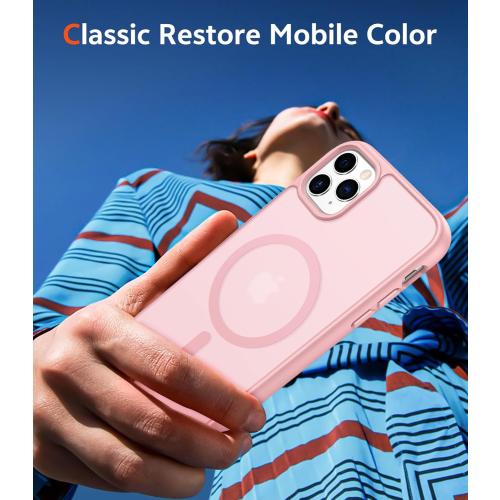 FNTCASE for iPhone 11 Pro Case: Matte Magnetic Phone Cases Compatible with Magsafe Slim Anti Yellowing Military Grade Drop Protection Rugged Shockproof Protective Translucent Cell Cover (C-Pink)