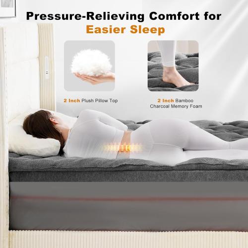 Dual Layer 4 Inch Bamboo Memory Foam Mattress Topper Twin Size, 2 Inch Thick Soft Quilted Pillow Top Cover Plus 2 Inch Charcoal Gel Memory Foam Mattress Pad for Back Pain Relief