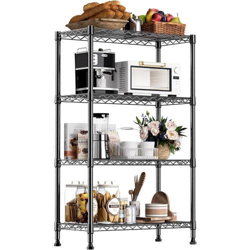 1000 lbs Storage Shelving Steel Heavy Duty 4-Tier Utility Shelving Unit Steel Organizer Wire Rack for Home,Kitchen,Office,Black (13.7 D x 23.6 W x 53.4 H)