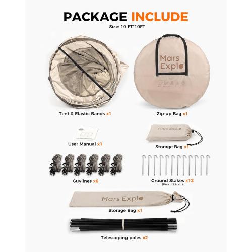 10X10FT Pop-Up Screen House Tent, Portable Instant Screen Room Canopy with Mesh Doors and Carry Bag for Patio Backyard Deck Camping Outdoor, Pop up Gazebo, Popup Canopy Tent, Beige