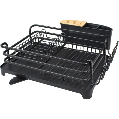 Dish Drying Rack, Dish Racks for Kitchen Counter, Dish Drainer with Removable Cutlery Holder & Cup Holder, 16.5 L x 11.8 W, Black