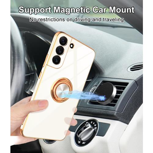Tnarru Designed for Samsung Galaxy S22 Plus Case with Ring Stand, Support Magnetic Car Mount Rotating Finger Holder Soft TPU Cover Plating Edge Protective Slim Phone Case for Samsung S22  Plus White
