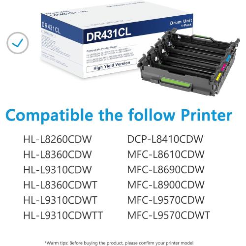 DR431CL Drum Unit 30,000 Pages DR-431CL Replacement for Brother DR431 Work with MFC-L8900CDW Drum HL-L8360CDW HL-L8260CDW MFC-L8610CDW(DR 431CL 1-Pack; Toner Not Included)