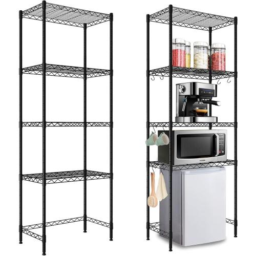 4 Tier Mini Fridge Shelf with Storage Over Mini Fridge Storage and Microwave Stand Height Adjustable Metal Storage Rack for Dorm Kitchen Office (Black
