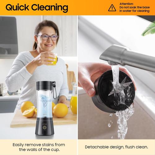 Cordless Portable Personal Size Blender - USB Rechargeable Blender for Smoothies and Shakes, 6 Blades with 380Ml BPA Free Juice Cup, Freshly Squeezed for Picnic/Sports