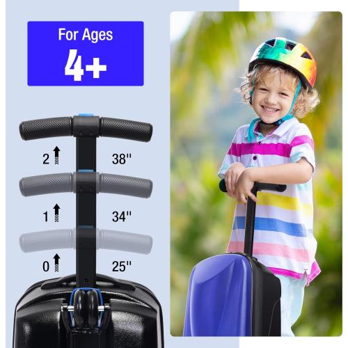 20 Kids Scooter Suitcase Ride-On Carry-On - 2-in-1 Lightweight Hardshell Luggage for Airplane Travel, Foldable Rolling Suitcase for Boys & Girls Ages 4-12