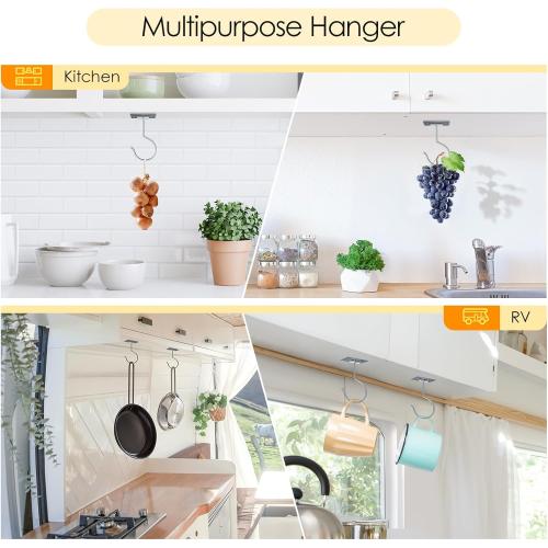 Self Adhesive Banana Hook Under Cabinet Foldable Banana Hanger Metal Under Counter Banana Hook to Keep Bananas Fresh Banana Holder for Kitchen RV Space Saving, Silver