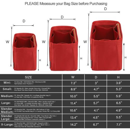 ZTUJO Purse Organizer Insert For Handbags, Silky Touching Bag Organizer Insert With Bottle Holder, Perfect for Speedy, Neverfull, Tote,ONTHEGO,Artsy,Handbag and More (Medium, Silky Red)