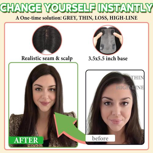 Size 12 Color Brown Hair Toppers for Women Real Human Hair, 12 Inch 360° 3D Upgrade Middle Part Toppers for Women with Thinning Hair (Mocha Brown)