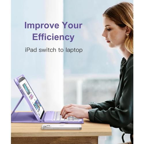 Hamile for iPad 11th 10th Generation Case with Keyboard - 7 Colors Backlit Wireless Detachable Folio Keyboard Cover with Pencil Holder for iPad 11-inch A16 2025 10th Gen 10.9 Inch 2022 (Purple)