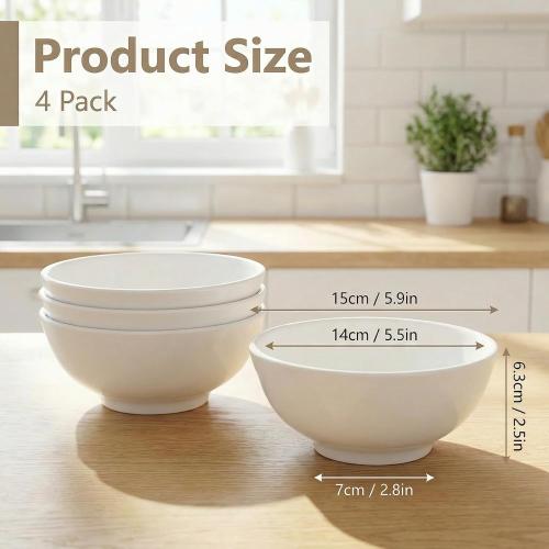 4 Pcs Ceramic Soup Bowls, 26 Oz White Deep Bowls, 5.9 Inch Microwave & Dishwasher Safe, for Cereal, Soup, Salad, Rice and Pasta