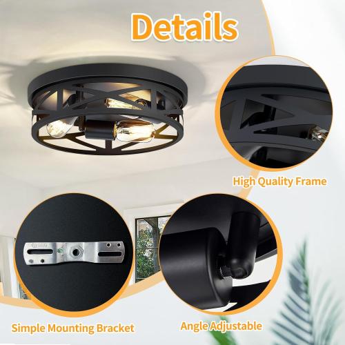 ZHU YAN 2 Pack Flush Mount Ceiling Light Fixture,3-Light Hallway Light Fixtures,13 inch Light Fixture Ceiling Mount for Kitchen Entryway Hall,E26 Base