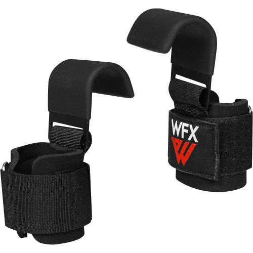 WFX Weight Lifting Hooks, Non-Slip Rubber Coated Grips, 7mm Neoprene Wrist Support Padding, Power Lifting Barbell Rows Dead Lifts Chin Pull Up Fitness Strength Training Straps Gym Workout Straps