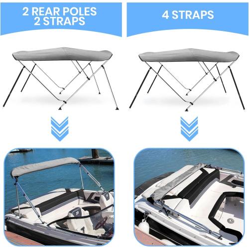 Leader Accessories 10 Colors 3 Bow 4 Bow Bimini Top Cover for Boat Includes 4 Straps 2 Rear Support Poles Mounting Hardwares Storage Boot with 1 Aluminum Frame