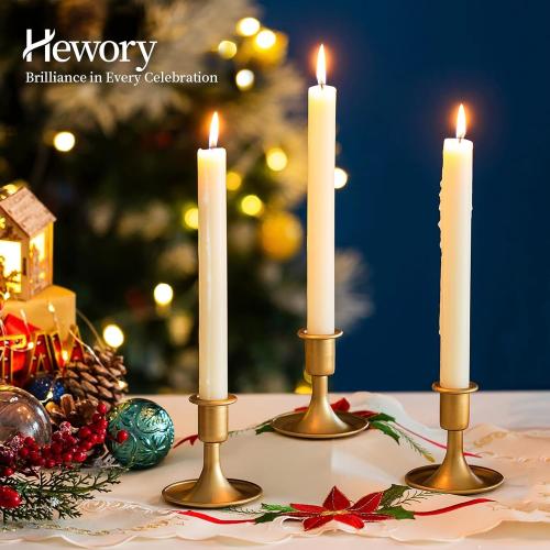12 Pack Gold Taper Candle Holder Set of 12, Hewory Short Skinny Brass Candlestick Holders, Vintage Small Low Metal Candles Sticks for Wedding Centerpieces Christmas Birthday Party Holiday Dinning Table Decor