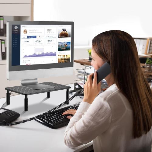 suptek Computer Monitor Stand Riser,Monitor Riser for Laptop, Printer, Notebook and All Flat Screen TV Display with Vented Platform,3 Height Adjustable Laptop Riser,1 Pack,***Black*** (MST003)