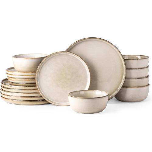 Ceramic Dinnerware Stoneware Plates and Bowls Sets, Scratch Resistant Dishes, Dishwasher & Microwave Safe,