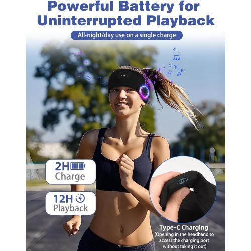 Adjustable Sleeping Headphones, 2-Pack Headband Headphones with Fastener, Bluetooth Headband with Thin Speakers Mic for Men Women, Yoga, Running, Workout, Travel - Black&Gray