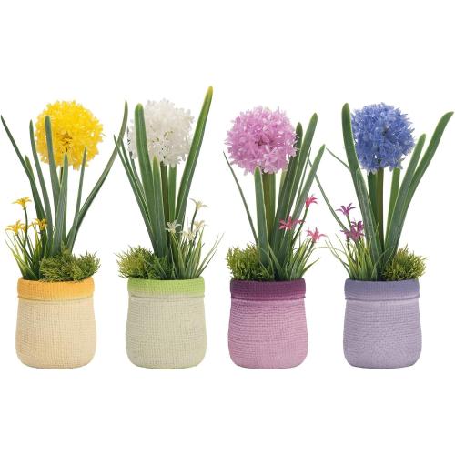 Velener 4PCs Fake Flowers in Vase, Babys Breath Artificial Flowers Indoor, Fake Potted Plants, Hydrangeas, Desk Plants for Home Indoor Bathroom Kitchen Shelf Office Decor(Plastic Vase)