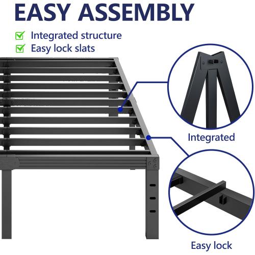 16 Inch High Metal King Bed Frame, Platform King Size Bed Frame No Box Spring Needed, Easy to Install, Noise Free, Sturdy