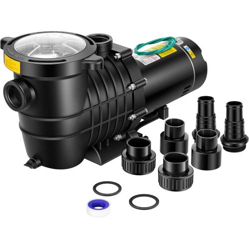 VIVOHOME 2.0HP Pool Pump - 115V/230V Self-Priming Motor - In-Ground/Above Ground - 6800GPH Energy Efficient - 1.5, 2, and 1.25-1.5 Connectors w/Strainer Basket