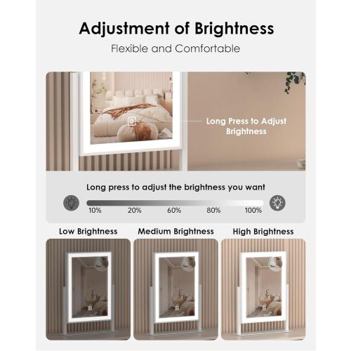 Hollywood Vanity/Makeup Mirror with Lights,18.9x11.8Lighted Makeup Mirror,Three Color Lighting Modes,Detachable 10X Magnification Mirror,360 Rotation,Touch Control,for Dressing Room,Bedroom ( little damage on the little mirror see the pictures )