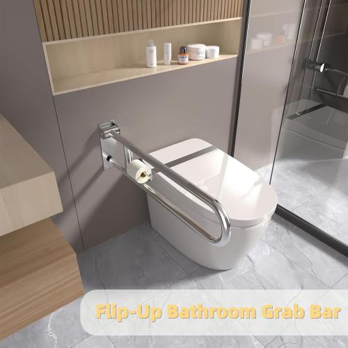 Toilet Grab Bar, Fold Down Grab Bar with Paper Holder, Knurled Anti-Slip Grab Bars for Toilet, Stainless Steel Handrails Toilet for Seniors Disabled Elderly Pregnant, Brushed Nickel, 30 Inch