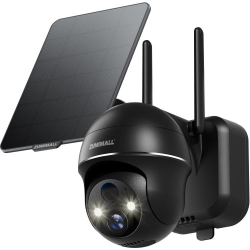 ZUMIMALL Solar Security Cameras Wireless Outdoor, 360° View Outdoor Camera Wireless Solar Powered,2.4G WiFi，2K/3MP Color Night Vision,2-Way Talk, PIR Motion Alert, Cloud Storage, Work with Alexa
