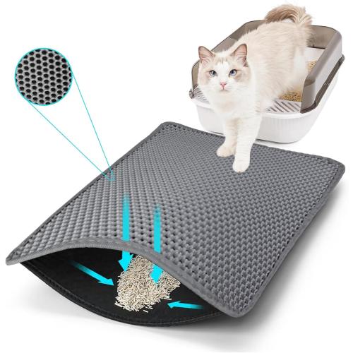 Cat Litter Mat, Kitty Litter Collector, Double Layered Honeycomb Design Waterproof, Anti Urine, Anti Slip, Easy to Clean, Limit Garbage (30x24, Grey)