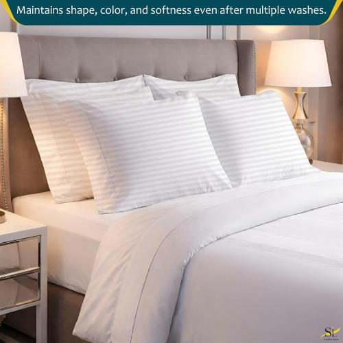 Pillow Cases - Set of 2, White Stripe (24 X 16) - Pillow Covers Made of 100% Cotton - 300 Thread Count Super Soft and Breathable Sateen Weave Pillowcases.
