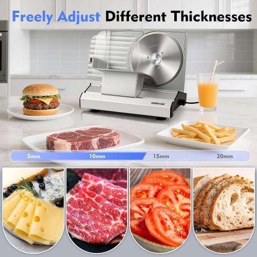 CUSIMAX Meat Slicer,9Electric Food Slicer with 2 Stainless Steel Blades,1-20mm Adjustable Thickness for Home Use,Removable Food Carriage for Easy Cleaning