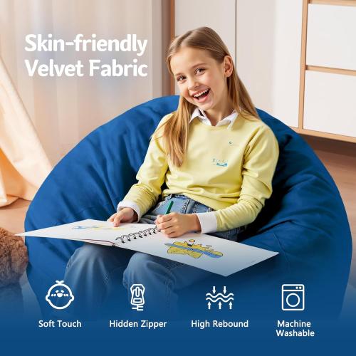 Homguava Bean Bag Chair: Bean Bags with Memory Foam Filled,Comfy Beanbag Chairs Round Bean Bag Sofa with Dutch Velvet Cover-2FT-28 x28 x22,Blue