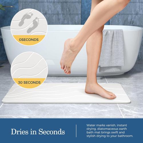 PUCUN Stone Bath Mat Diatomaceous Earth Non-Slip Shower Mat,Quick Drying Diatomite Bath Stone Mat for Bathroom Floor -Super Absorbent,Natural, Easy to Clean(24 * 16 White)