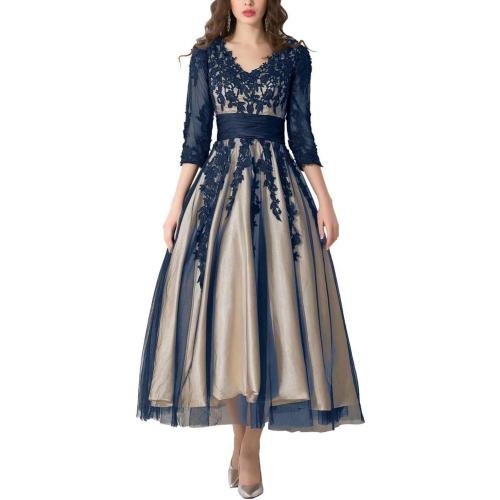 Size L YIRENWANSHA Women's Party Dress Manual D Empire Waist Tea Length Work Gown Yw38