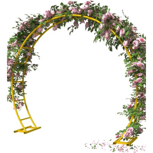 Queension Metal Arch Backdrop Stand 8Ft Wide 7Ft High, Wedding Arch Frame for Wedding Decorations, Balloon Arch Stand with Base for Ceremony, Outdoor Garden Arch Trellis for Climbing Plants, Gold