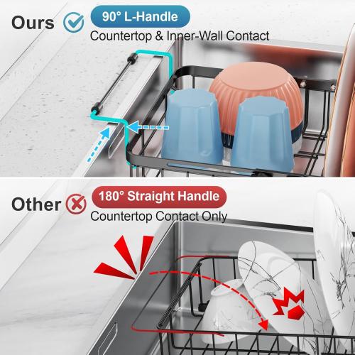iSPECLE Expandable Dish Drying Rack for Kitchen Sink - Rust Resistant Adjustable Over The Sink Dish Drainer with Secure Locking Knob, 90° Anti-Slip L-Handles, 12.8 W x 12.4-17.1 L, Black