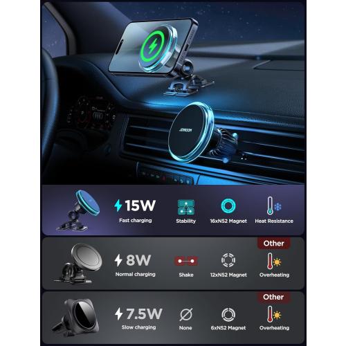 JOYROOM for MagSafe Car Mount Charger, 2025 Upgraded 15W Fast Charging Magnetic Wireless Car Charger Suitable for [Vent Dash Wall],for Magsafe Charger Car Phone Holder Mount for iPhone 16 Pro/15/14/13