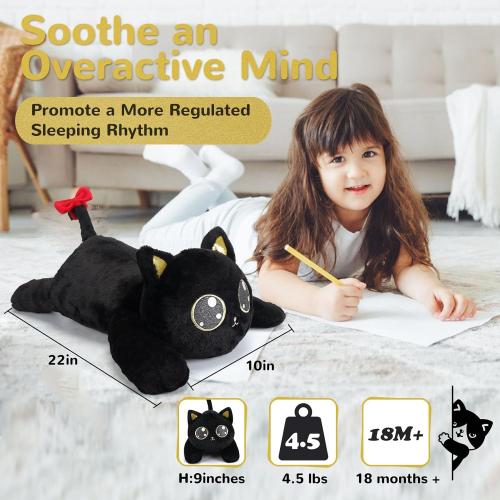 meowtastic Black Cat Weighted Stuffed Animals - 22 Inch 4.5 Pounds Weighted Plush Cat Stuffed Animal - Big Kitten Toys Pillow - Cute Plush Toys Gifts for Kids & Adults (22 4.5 lbs)