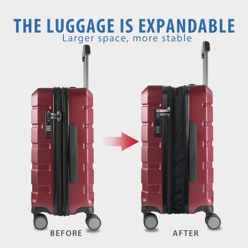 KROSER Hardside Expandable Carry On Luggage with Spinner Wheels & Built-in TSA Lock, Durable Suitcase Rolling Luggage with USB Port, Carry-On 20-Inch, Burgundy