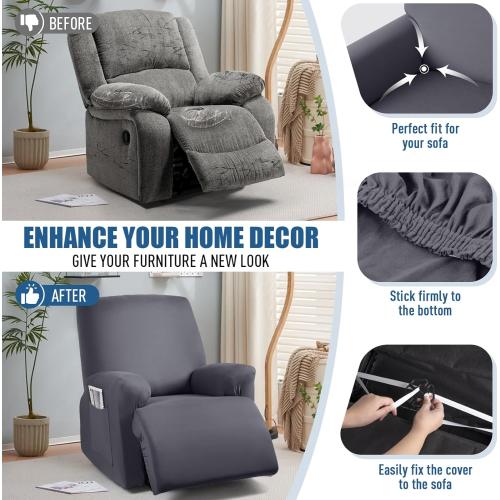 TAOCOCO Recliner Chair Covers Stretch Polyester Fabric 3-Piece for Large Recliners, Soft, Breathable and Skin-Friendly Furniture Protector, Washable (Tobacco   ? Recliner Chair Cover)