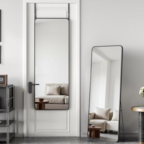 Antok Over The Door Mirror Full Length, 49'' x 14''Wall Mounted Hanging Mirror, Aluminum Alloy Frame, Shatterproof Glass, No Drill Installation for Bedroom, Closet, Bathroom, Dorm, Round Corner,Black ‼️used‼️
