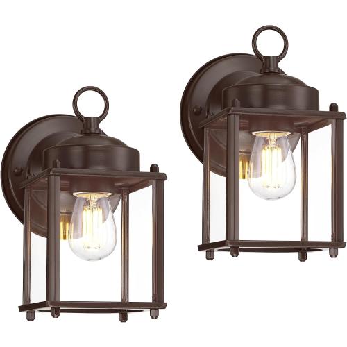 GRUENLICH Outdoor Wall Light Fixture, Clear Glass, Bronze, 2 Pack | Exterior Porch Light Wall Sconce Lantern for House, Patio, Garage, Anti-rust Metal, E26 Socket 60W Max