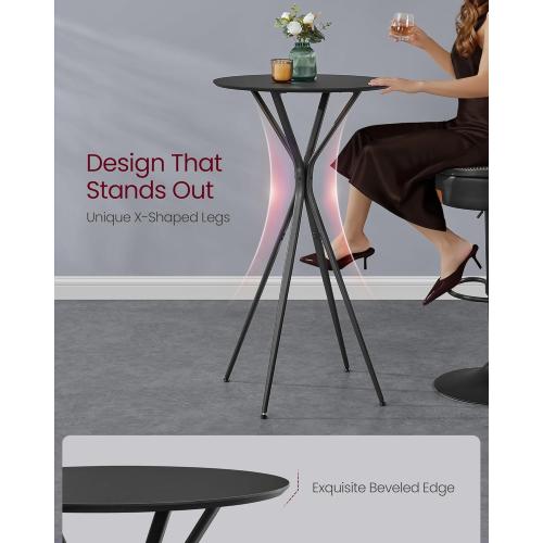 VASAGLE Bar Table, Round Cocktail High Top Pub Bistro Table for Events Party, Kitchen Dining, Home Bar, 23.6 x 23.6 x 41.3 Inches, Sturdy Metal Frame, Modern Style, Easy to Assemble, Black